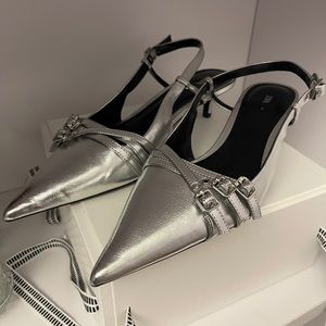 Zara Woman Silver Kitten Heels Size 39